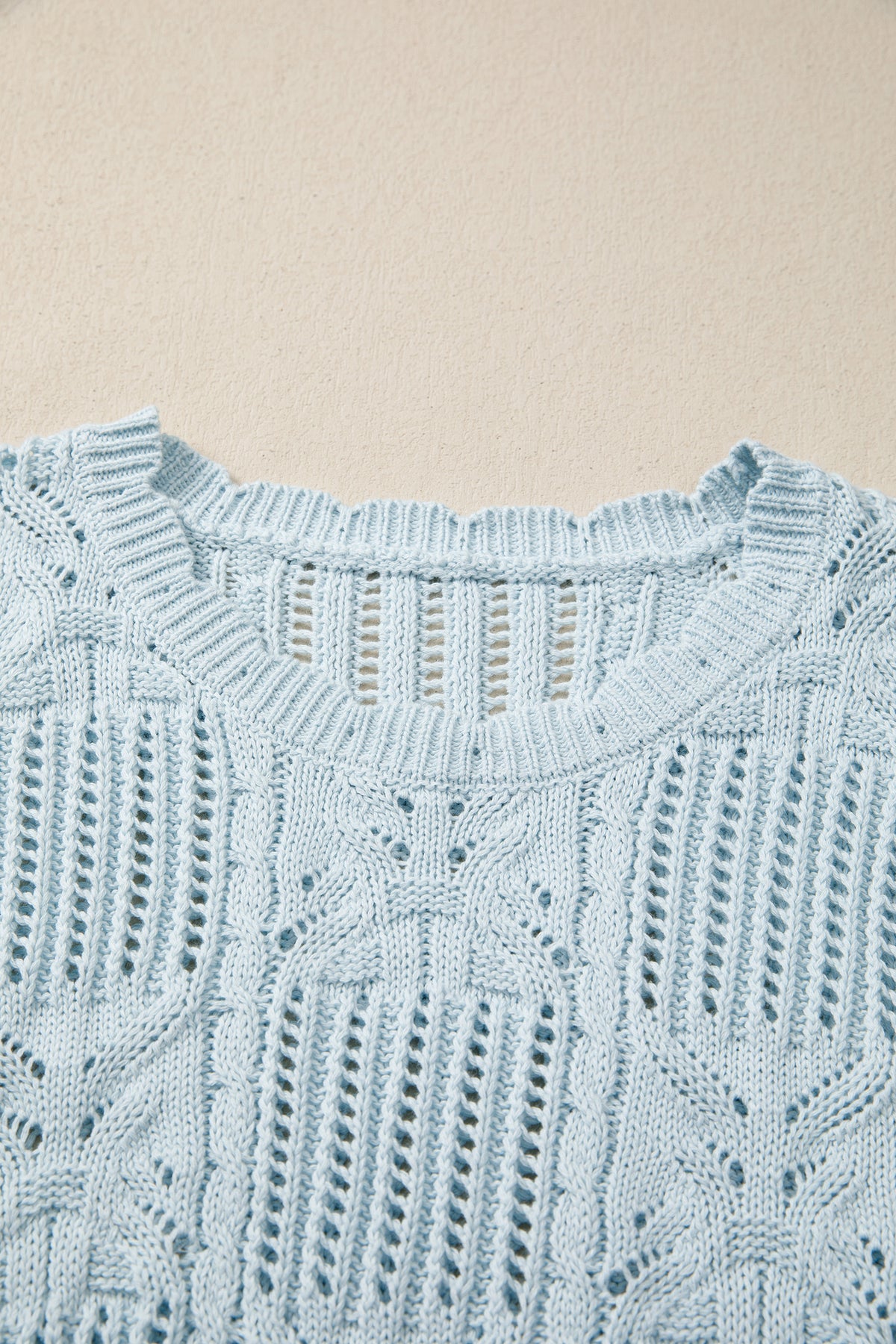 KaleaBoutique Stylish Pointelle Knit Patterned Scalloped Trim Short Sleeve Sweater - KaleaBoutique.com