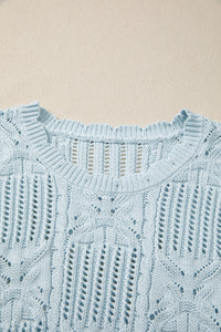 KaleaBoutique Stylish Pointelle Knit Patterned Scalloped Trim Short Sleeve Sweater - KaleaBoutique.com