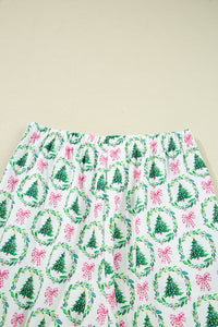 KaleaBoutique Comfortable Bow Christmas Tree Print Contrast Striped Banding 2pcs Lounge Set - KaleaBoutique.com