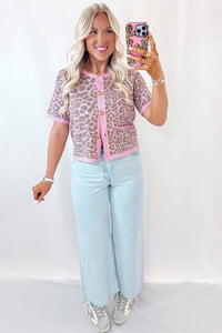 KaleaBoutique Comfortable Leopard Button Down Short Sleeve Sweater Cardigan - KaleaBoutique.com