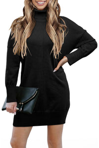 KaleaBoutique Comfortable Solid Color Turtleneck Drop Shoulder Loose Sweater Dress - KaleaBoutique.com