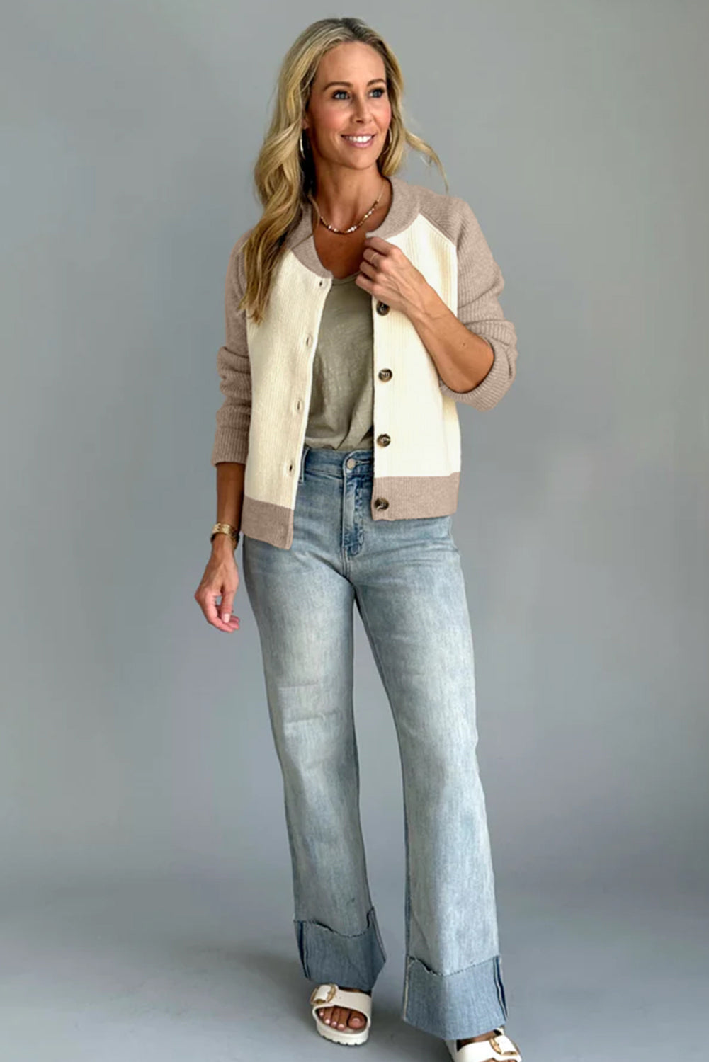KaleaBoutique Comfortable Color Block Ribbed Knit Button Down Sweater Cardigan - KaleaBoutique.com