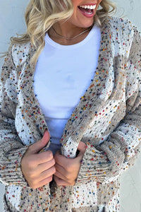 KaleaBoutique Comfortable Confetti Dot Checkered Print Open Cardigan with Pockets - KaleaBoutique.com