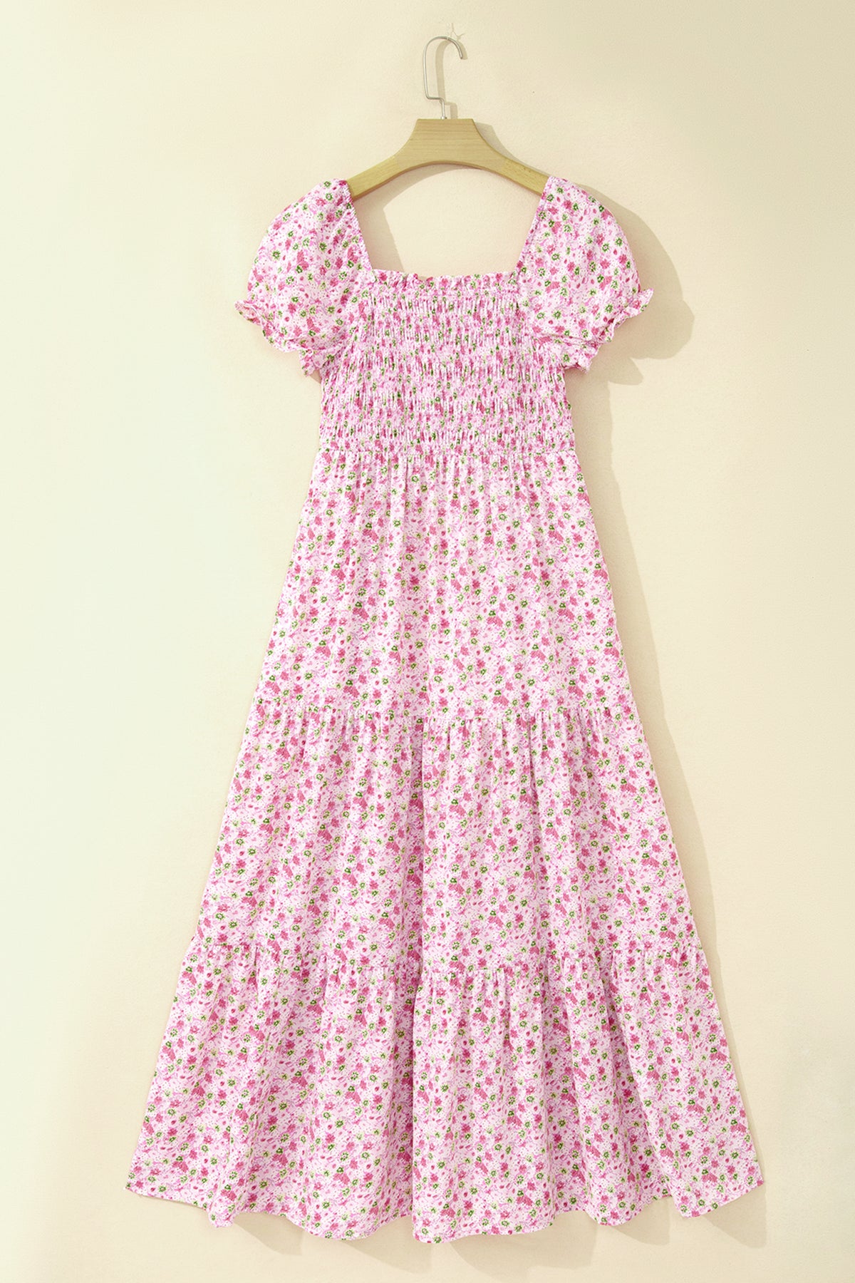 KaleaBoutique Comfortable Floral Short Bubble Sleeve Shirred High Waist Maxi Dress - KaleaBoutique.com