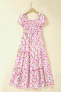 KaleaBoutique Comfortable Floral Short Bubble Sleeve Shirred High Waist Maxi Dress - KaleaBoutique.com