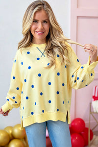 KaleaBoutique Polka Dot Loose Long Sleeve Split Hem Pullover Top - KaleaBoutique.com
