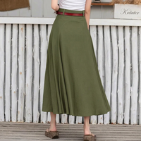 Women's High-Waist A-Line Zip-Closure Flared Midi Skirt