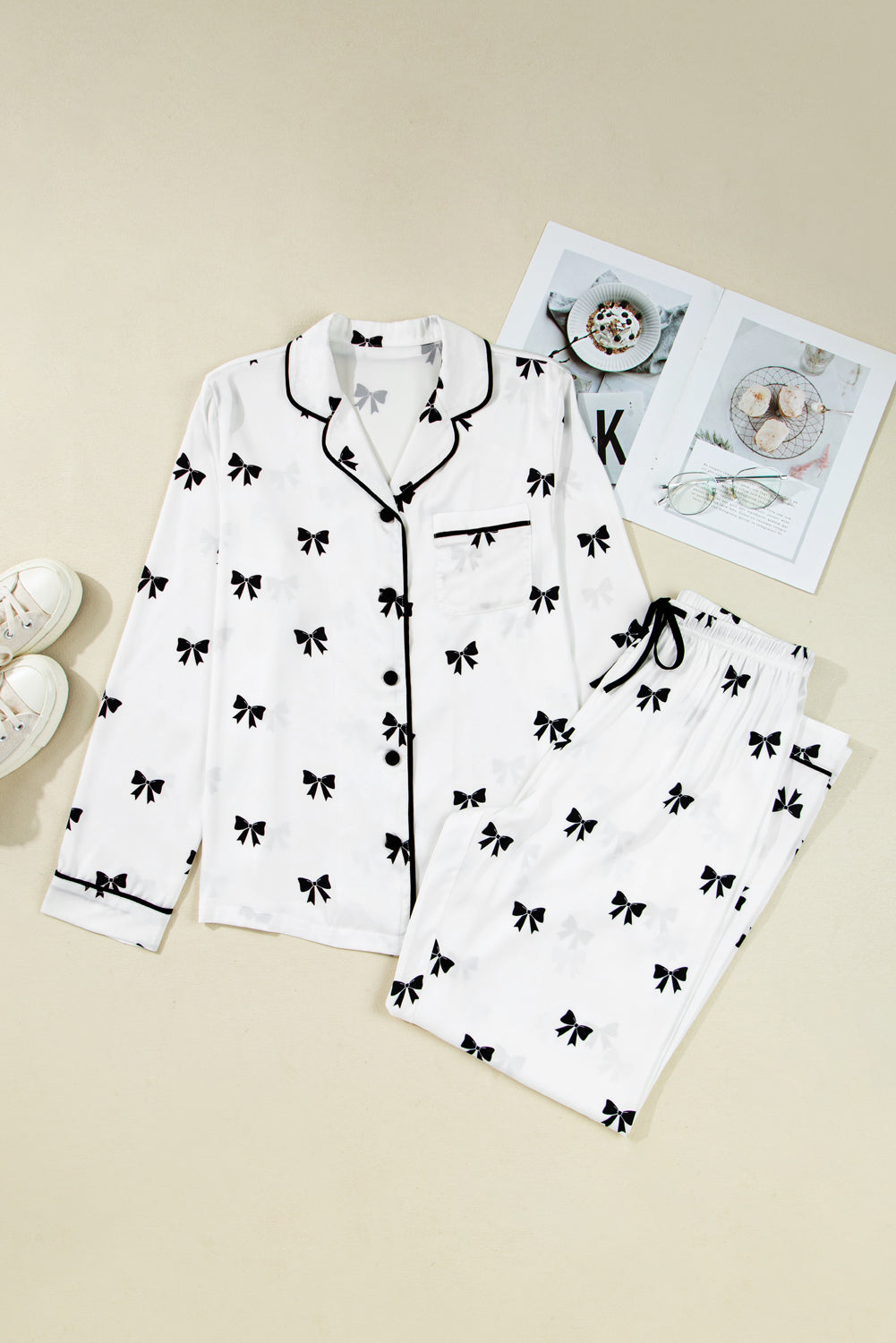 KaleaBoutique Comfortable Bows Print Two Piece Sleepwear - KaleaBoutique.com