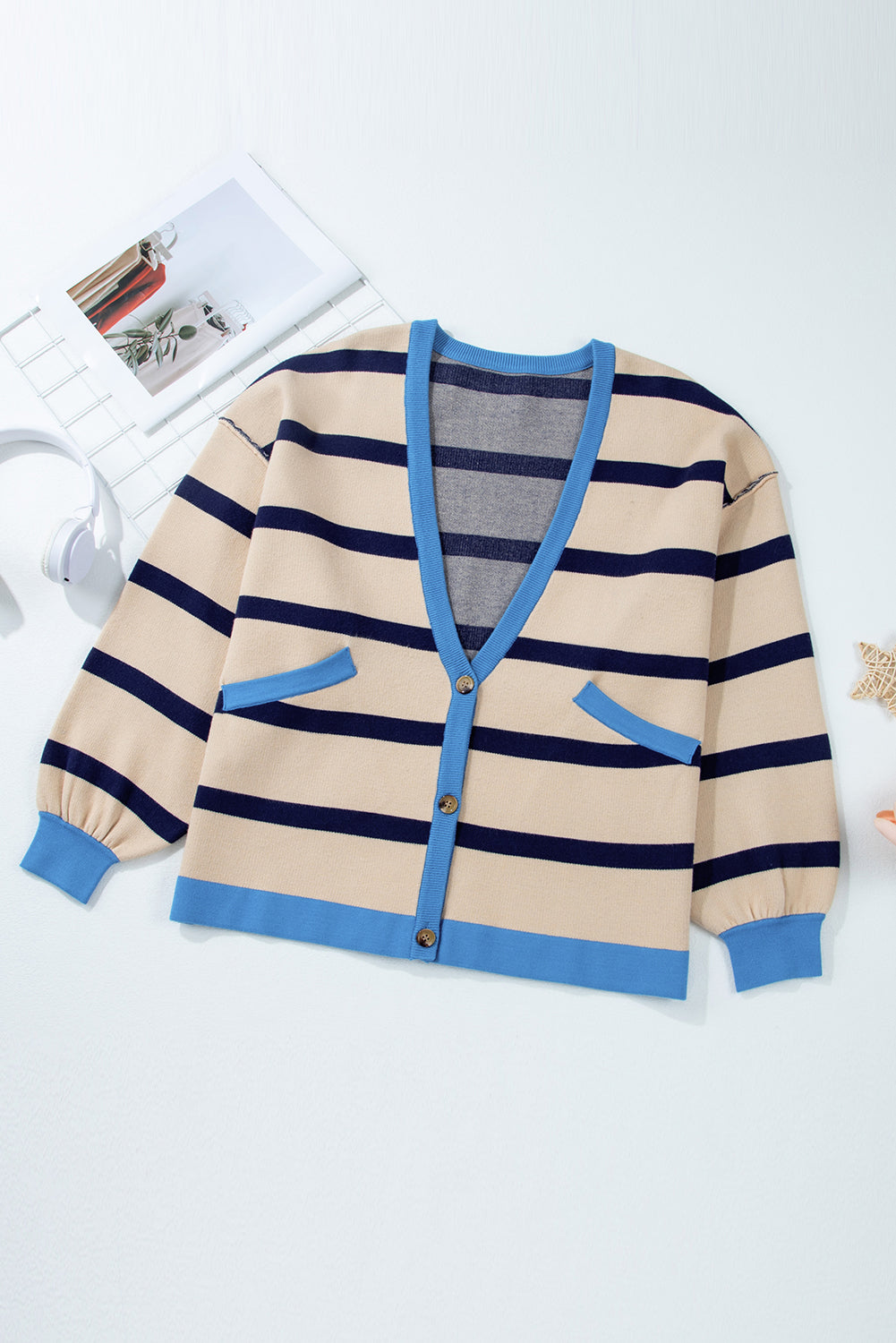 Colorblock Drop Shoulder Buttoned Loose Cardigan - KaleaBoutique.com