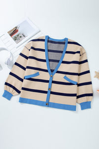 Colorblock Drop Shoulder Buttoned Loose Cardigan - KaleaBoutique.com