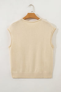 KaleaBoutique Stylish Buttoned Front Rolled Hem Cap Sleeve Sweater Top - KaleaBoutique.com
