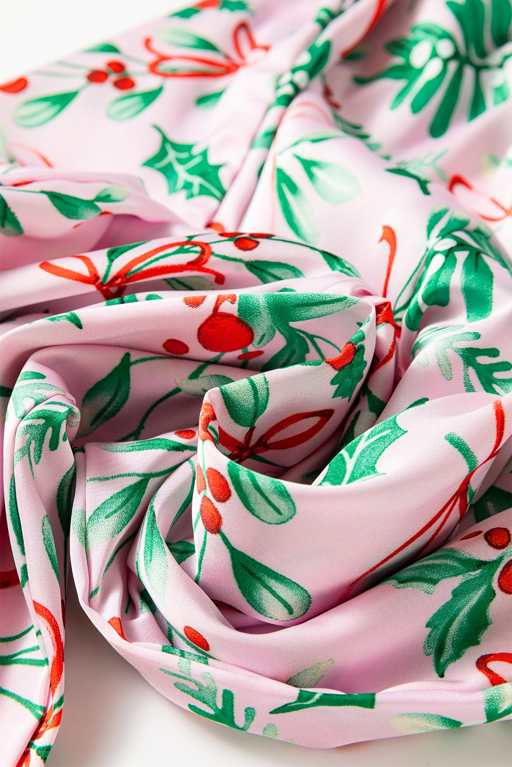 KaleaBoutique Stylish Christmas Berries Plant Print Satin Long Sleeve Pajama Set - KaleaBoutique.com