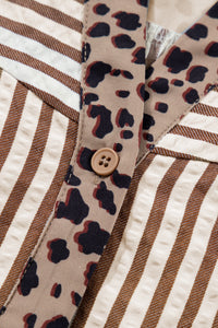 KaleaBoutique Comfortable Leopard Trim V Neck Button Down Half Sleeve Shirt - KaleaBoutique.com