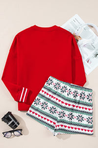 KaleaBoutique Stylish SLEIGH Snowflake Print Long Sleeve Wide Leg Lounge Set - KaleaBoutique.com