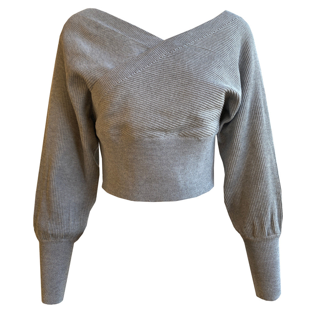 Women's Off-Shoulder Cross-Front Ribbed Pullover Sweater - KaleaBoutique.com
