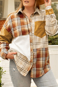 Plus Size Plaid Patchwork Button up Shacket - KaleaBoutique.com