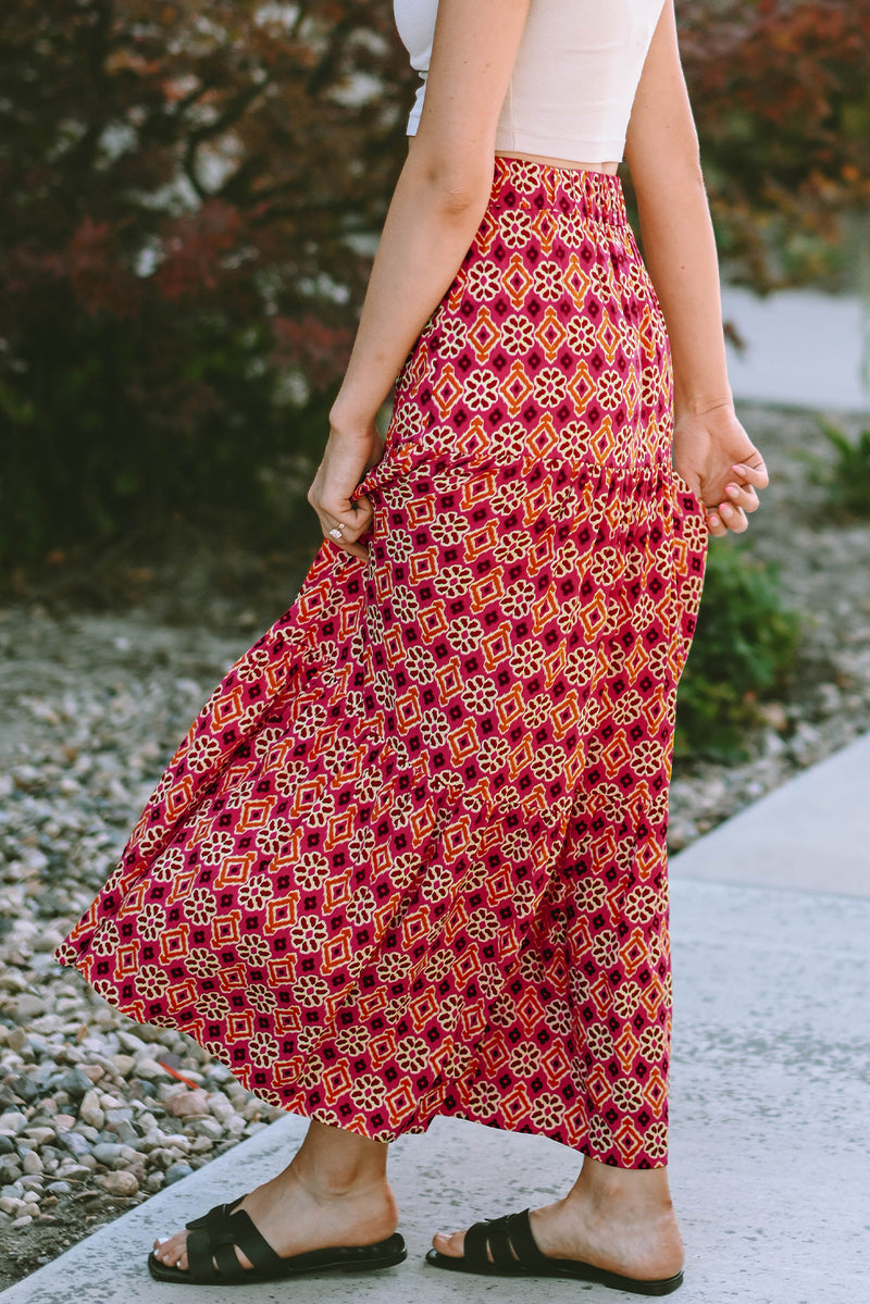 KaleaBoutique Vintage Boho Floral Print Tiered Maxi Skirt - KaleaBoutique.com