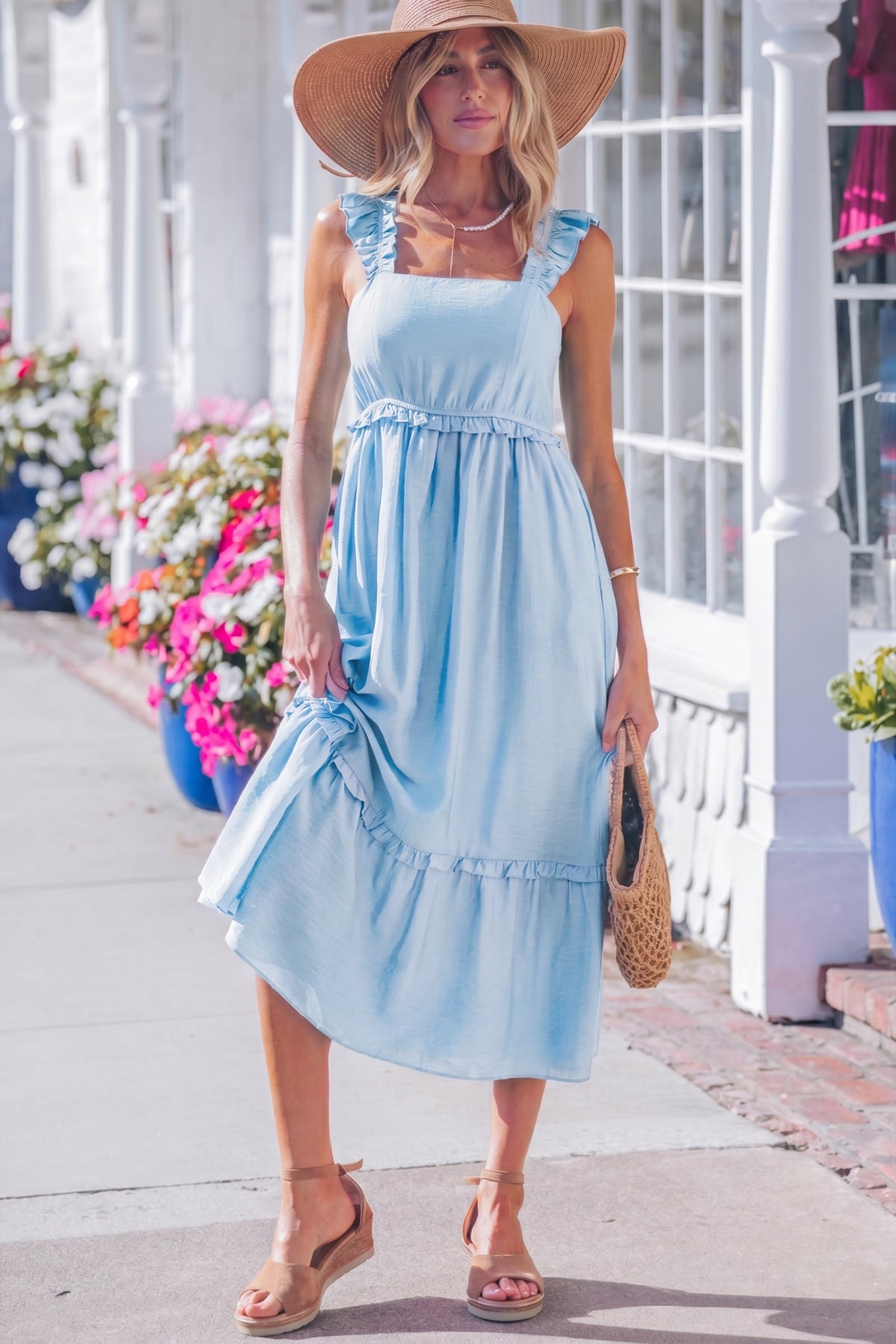 KaleaBoutique Stylish Solid Color Ruffle Trim High Waist Sleeveless Maxi Dress - KaleaBoutique.com