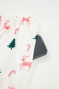 KaleaBoutique Comfortable Bow Christmas Tree Print Contrast Striped Banding 2pcs Lounge Set - KaleaBoutique.com