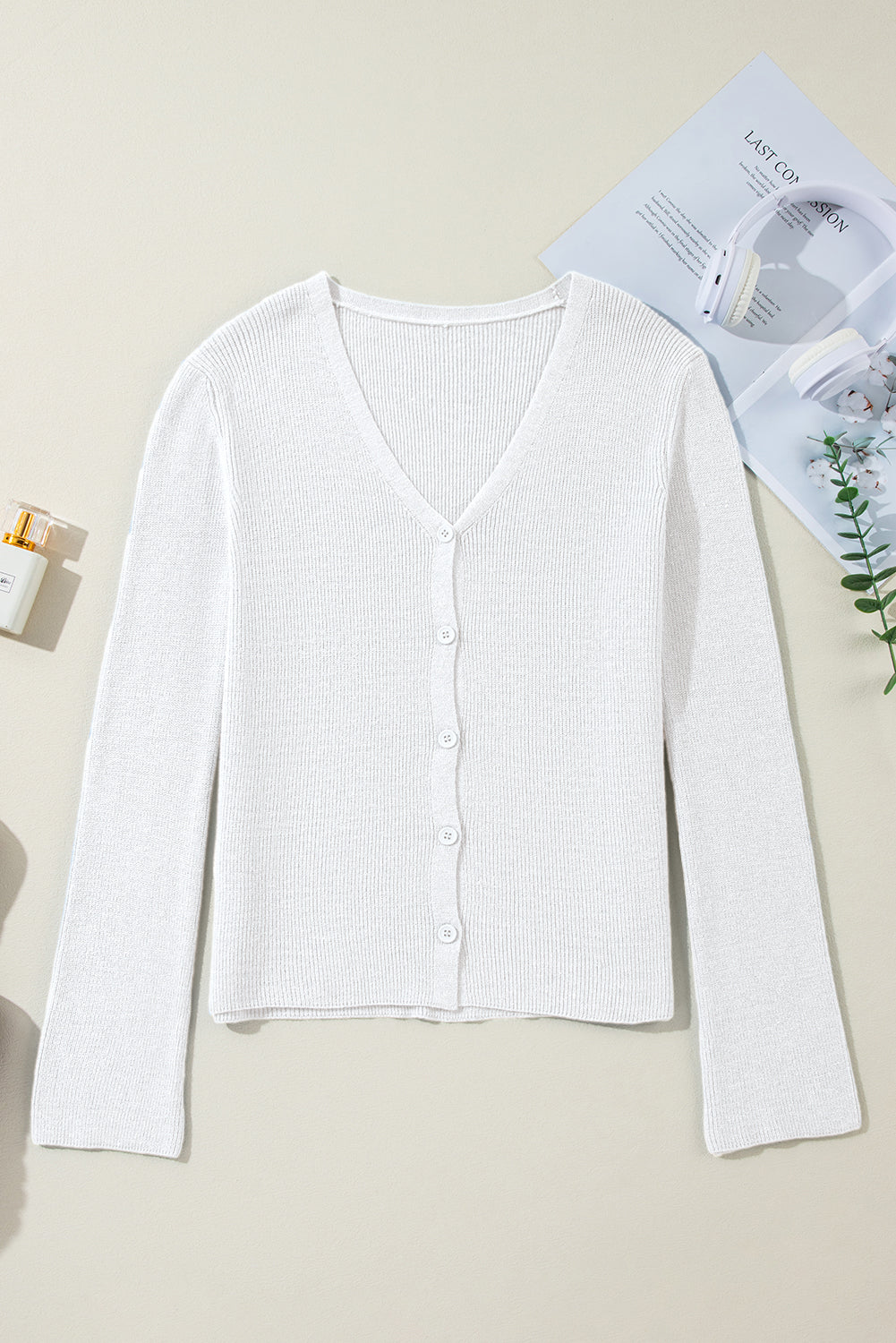 KaleaBoutique Stylish Lightweight Ribbed Knit Button Front V Neck Cardigan - KaleaBoutique.com