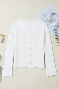 KaleaBoutique Stylish Lightweight Ribbed Knit Button Front V Neck Cardigan - KaleaBoutique.com