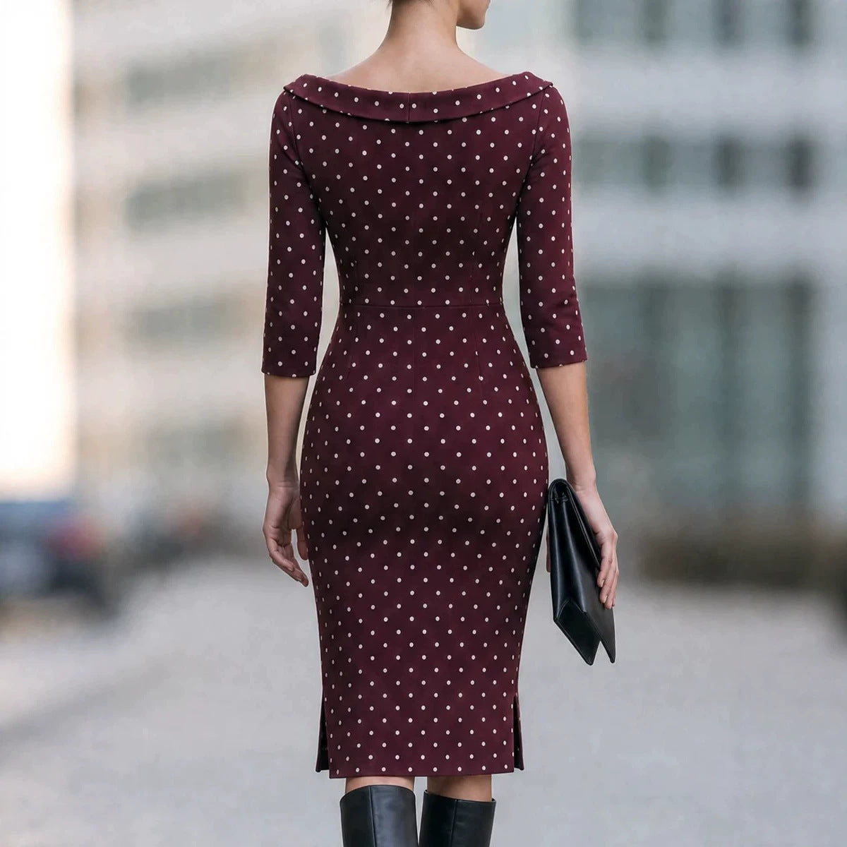 Women's Polka-Dot Three-Quarter-Sleeve Sheath Dress - KaleaBoutique.com