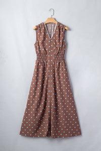KaleaBoutique Stylish Polka Dot Print Contrast Trim V Neck Zip Up Sleeveless Dress - KaleaBoutique.com