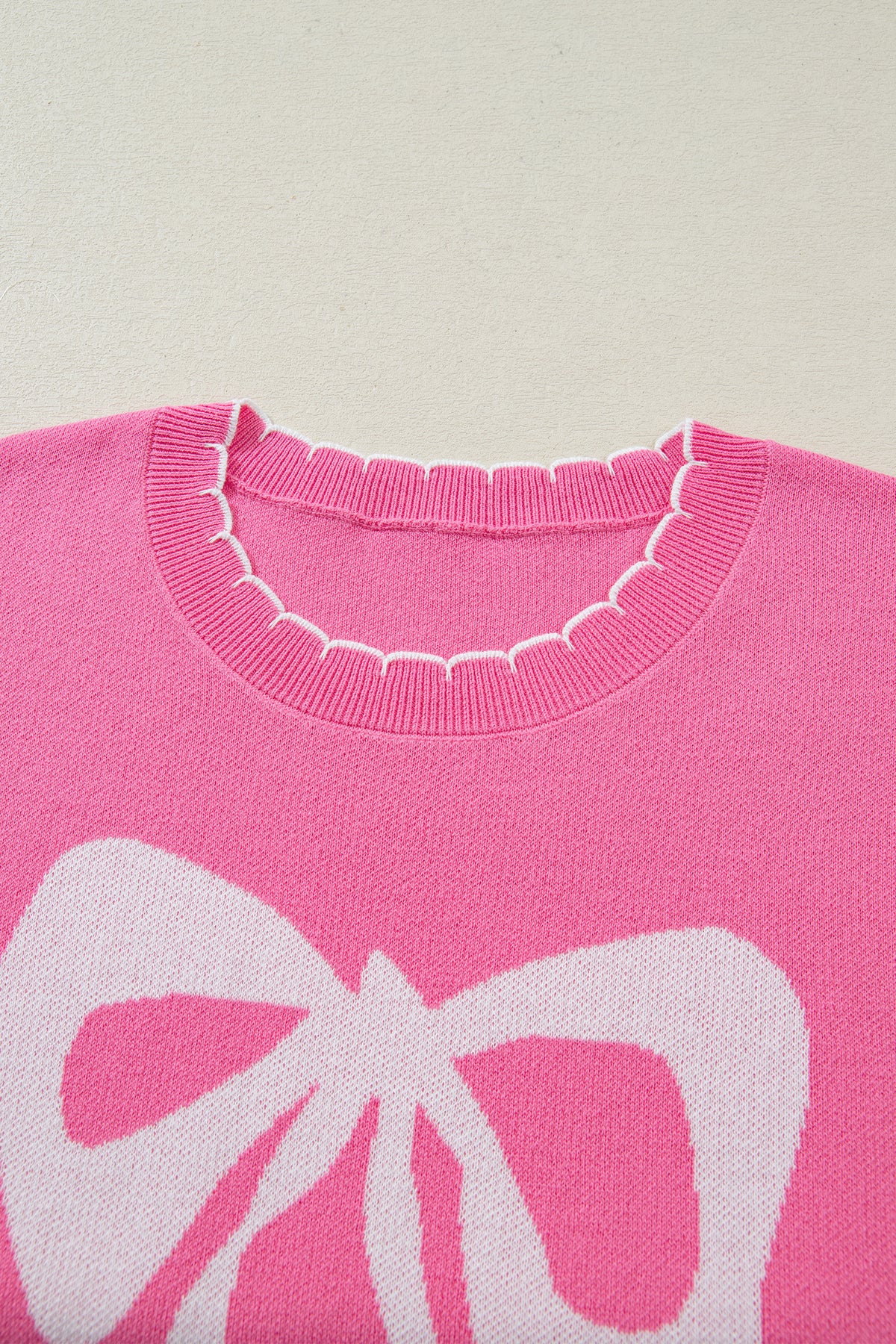 KaleaBoutique Stylish Big Ribbon Bow Print Contrast Stitch Trim Drop Shoulder Sweater - KaleaBoutique.com