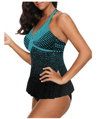 Women's Gradient Polka Dot Halter Swim Top and Briefs 2 PC Tankini Set - KaleaBoutique.com