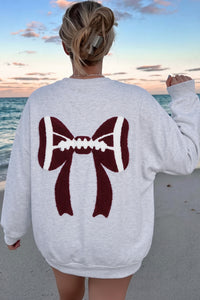 KaleaBoutique Comfortable Chenille Embroidered Rugby Bow Game Day Oversized Sweatshirt - KaleaBoutique.com