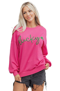 KaleaBoutique Comfortable Lucky Clover Embroidered Loose Pullover Sweatshirt - KaleaBoutique.com