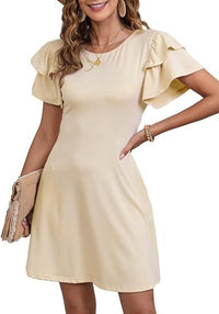 Women's Round-Neck Layered Flutter-Sleeve A-Line Dress - KaleaBoutique.com