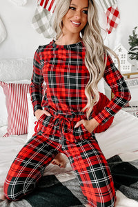 KaleaBoutique Stylish Festive Plaid Print Round Neck Long Sleeve and Pants 2 Piece Lounge Set - KaleaBoutique.com