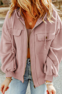 Flap Pocket Drawstring Hood Zip Up Jacket - KaleaBoutique.com