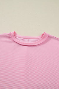 Horizontal Ribbed Exposed Seam Detail Drop Shoulder Baggy Pullover - KaleaBoutique.com