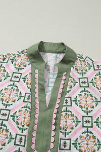 KaleaBoutique Stylish Boho Geometric Flower Print Short Sleeve Loose Mini Dress - KaleaBoutique.com