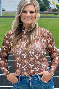 KaleaBoutique Stylish Polka Dot Bow Football Print Long Sleeve Mesh Top - KaleaBoutique.com