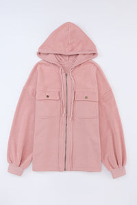 Flap Pocket Drawstring Hood Zip Up Jacket - KaleaBoutique.com