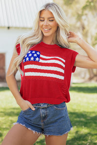 KaleaBoutique Stylish Flag Graphic Short Sleeve Sweater Top - KaleaBoutique.com