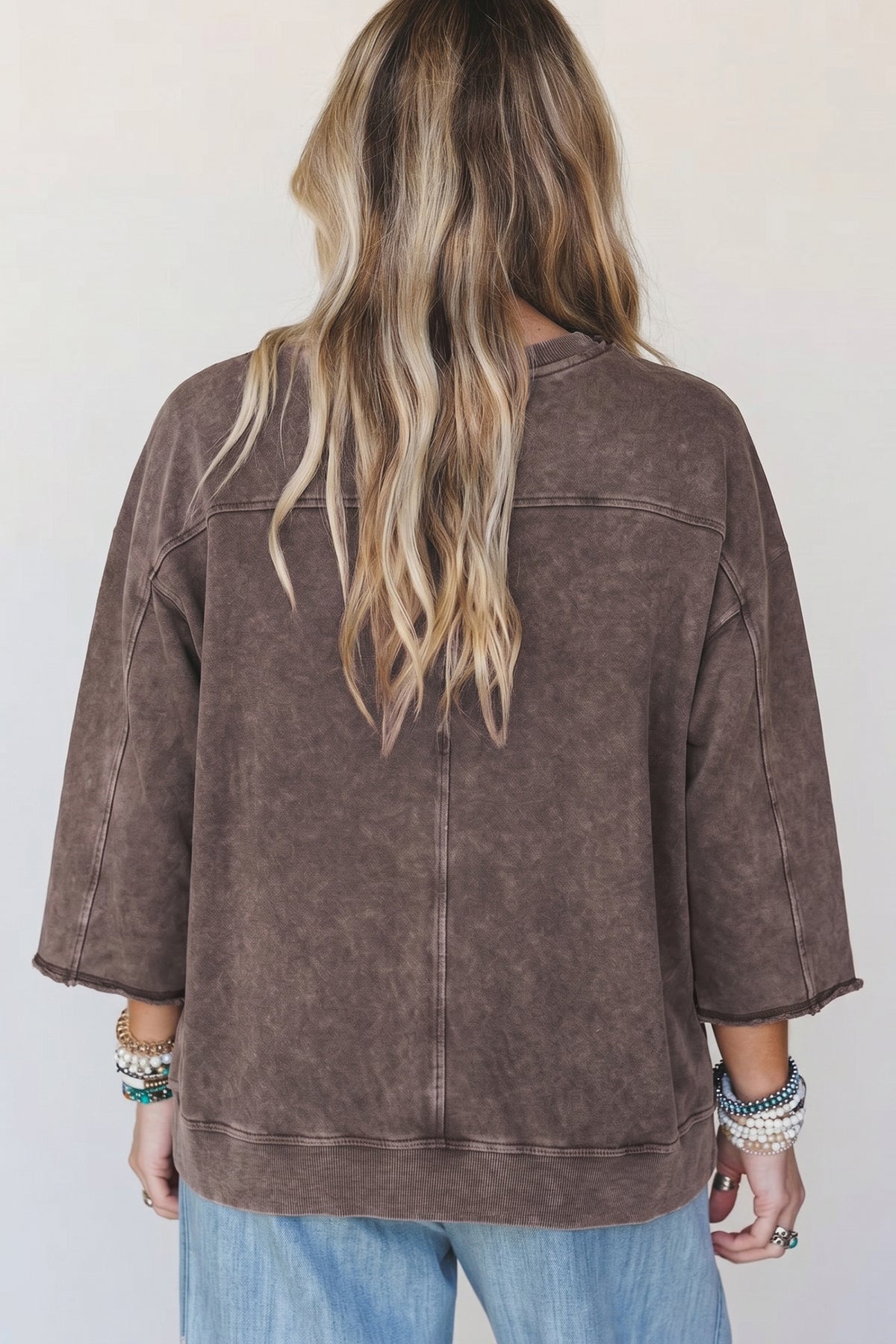 KaleaBoutique Stylish 3/4 Sleeve Mineral Wash Loose Cotton Top - KaleaBoutique.com