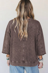 KaleaBoutique Stylish 3/4 Sleeve Mineral Wash Loose Cotton Top - KaleaBoutique.com