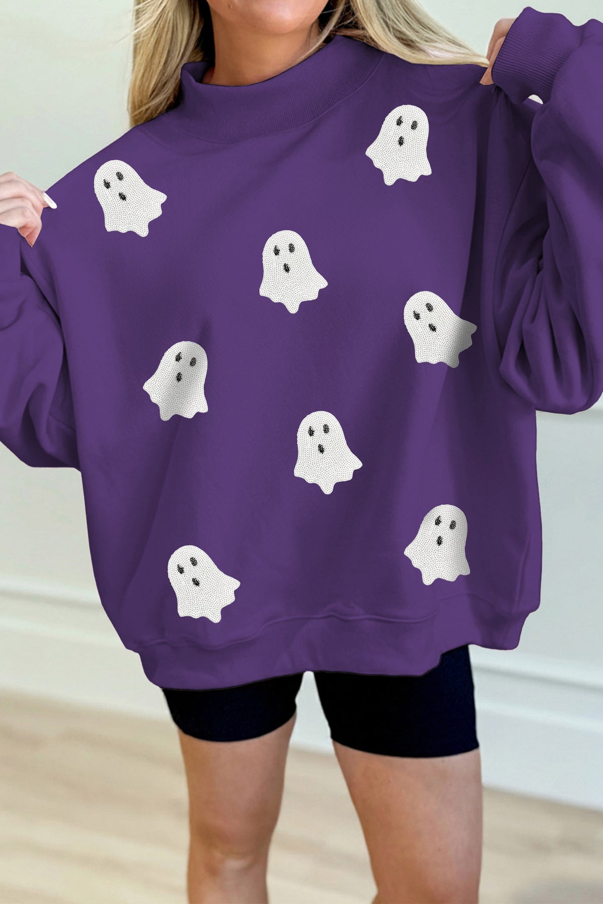 KB Tillandsia Purple Sequin Ghost Halloween Sweatshirt - KaleaBoutique.com