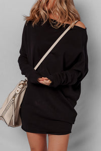 KaleaBoutique Stylish Asymmetric Neck Batwing Sleeve Shift Mini Sweater Dress - KaleaBoutique.com
