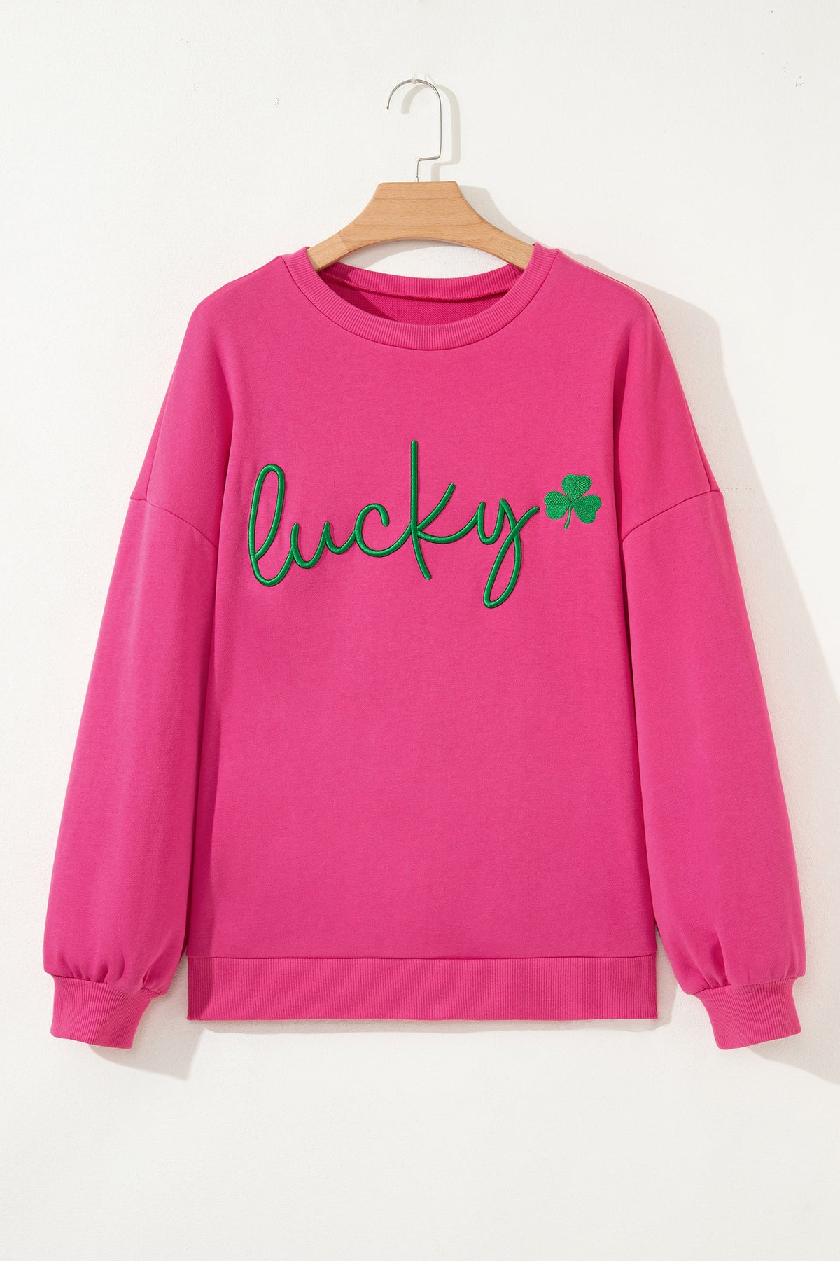 KaleaBoutique Comfortable Lucky Clover Embroidered Loose Pullover Sweatshirt - KaleaBoutique.com