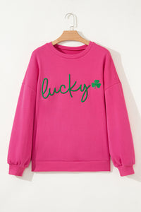 KaleaBoutique Comfortable Lucky Clover Embroidered Loose Pullover Sweatshirt - KaleaBoutique.com