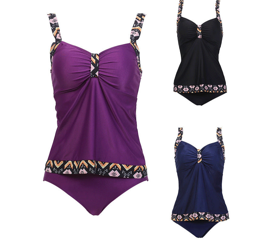 Women's Geometric-Trim Ruched Top and Briefs 2 PC Tankini Set - KaleaBoutique.com