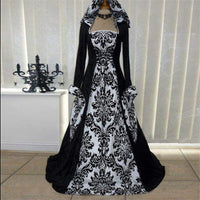 Halloween Dresses Retro Literary Long-sleeved Lace-up Waist Hooded Big Swing Dress - KaleaBoutique.com