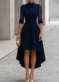 Women's High-Neck Sheer-Sleeve High-Low Dress - KaleaBoutique.com