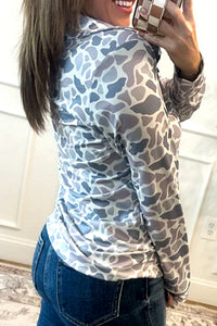 Camouflage Print Kangaroo Pocket Zip Collar Pullover Sweatshirt - KaleaBoutique.com