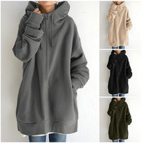 Women's Longline Full-Zip Drawstring Hoodie with Pockets - KaleaBoutique.com